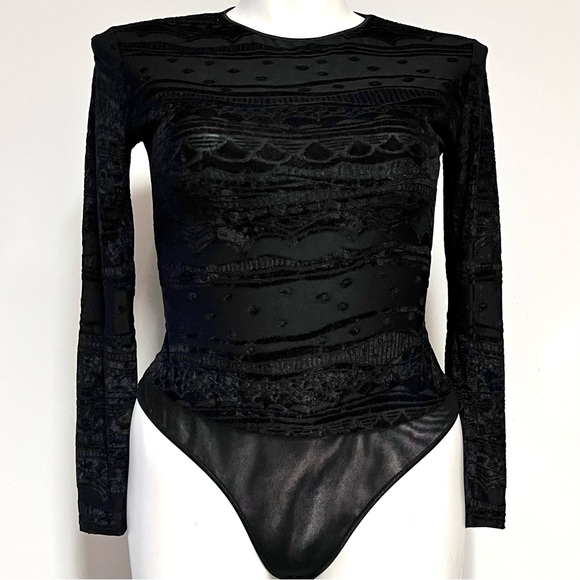 Cosabella Bodysuit Burnout Velvet Med Black Lace Sheer Mesh Textured Sexy Italy - Picture 12 of 14